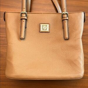 Anne Klein Tan Pebbled Leather Shoulder Bag with Adjustable Straps